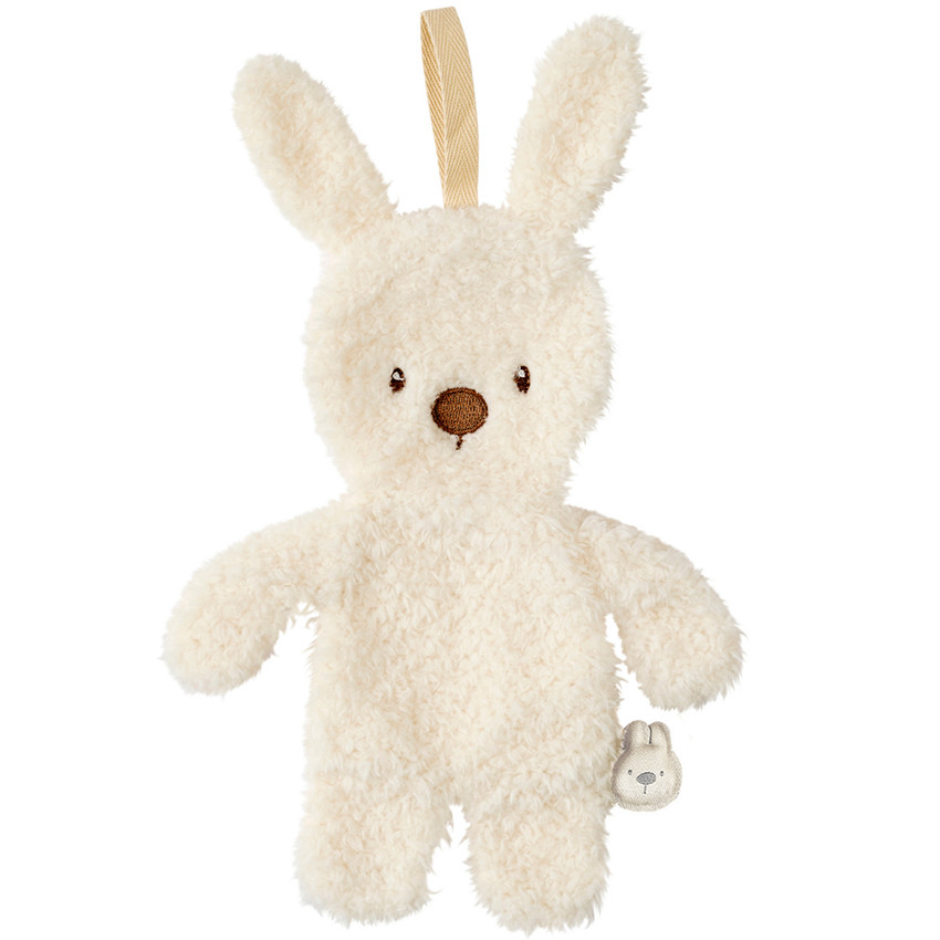 Doudou attache-sucette Lapin Teddy bouclette Ecru