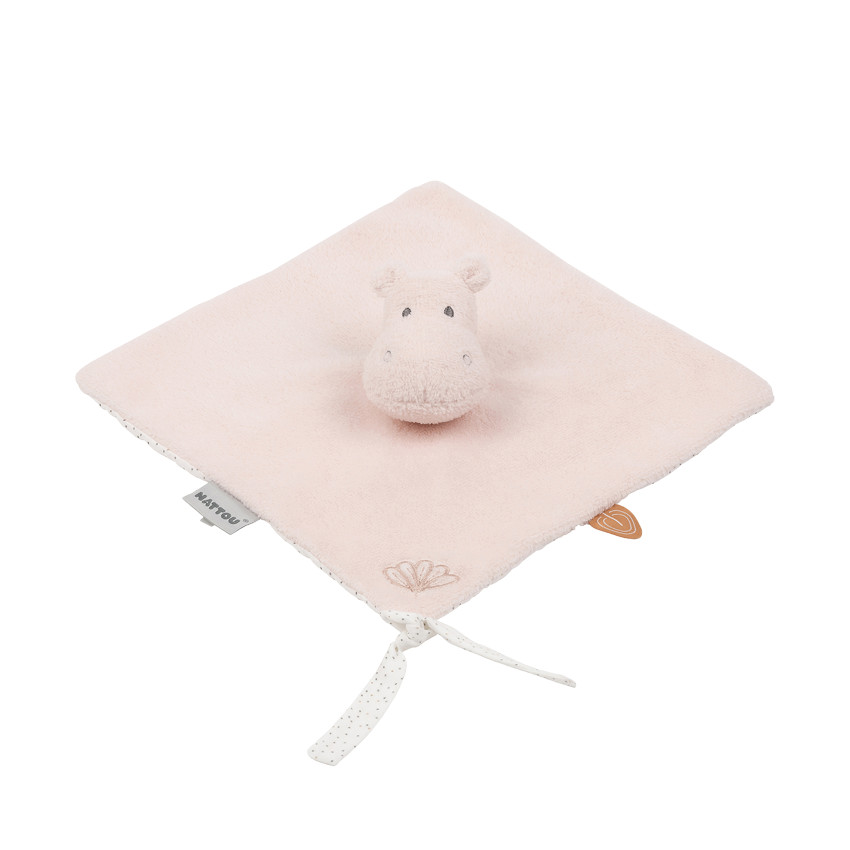 Doudou hippopotame Susie 27 x 27 cm - Rose Main Doudou hippopotame Susie 27 x 27 cm - Rose