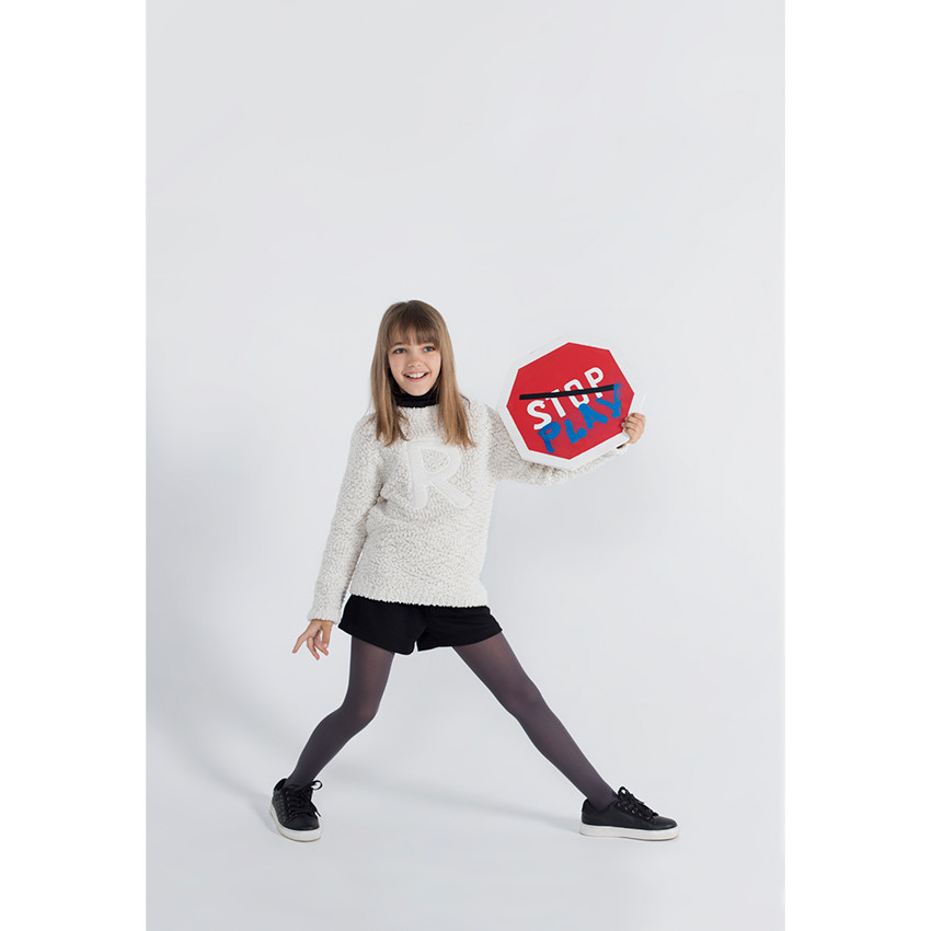 Junior - Pull en tricot pop-corn avec lettre patchée 
