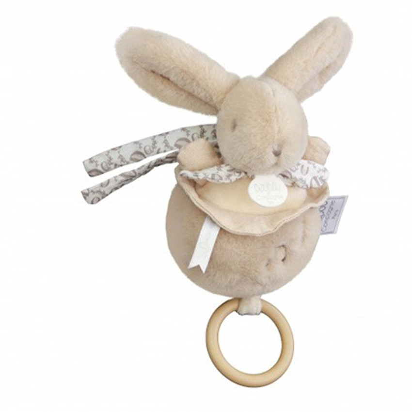 Peluche lapin doudou boîte à musique beige  