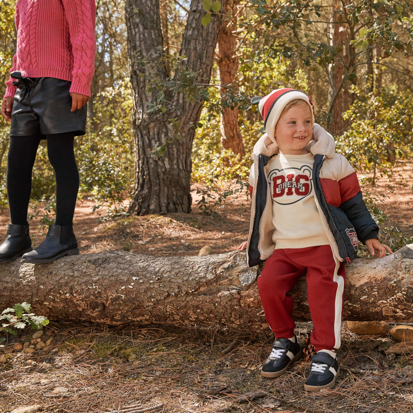 Bonnet ourson en tricot bicolore pour bébé garçon 