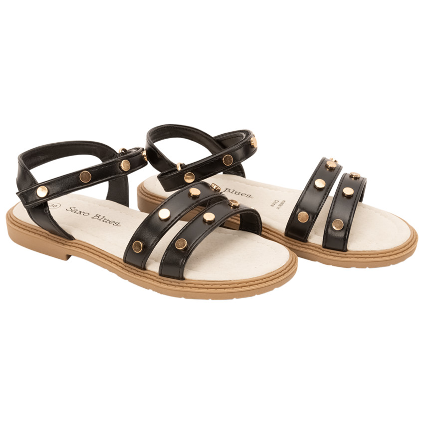 Sandales velcro effet cuir à rivets dorés pour fille 