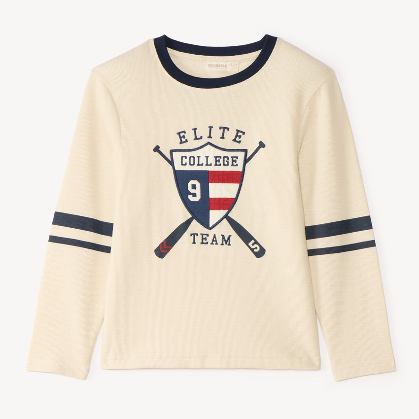T-shirt garçon manches longues broderie fantaisie