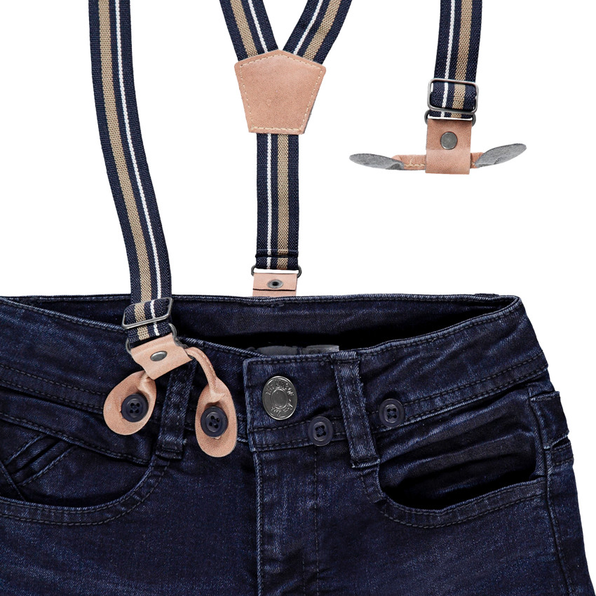 Jean effet used slim à bretelles amovibles 