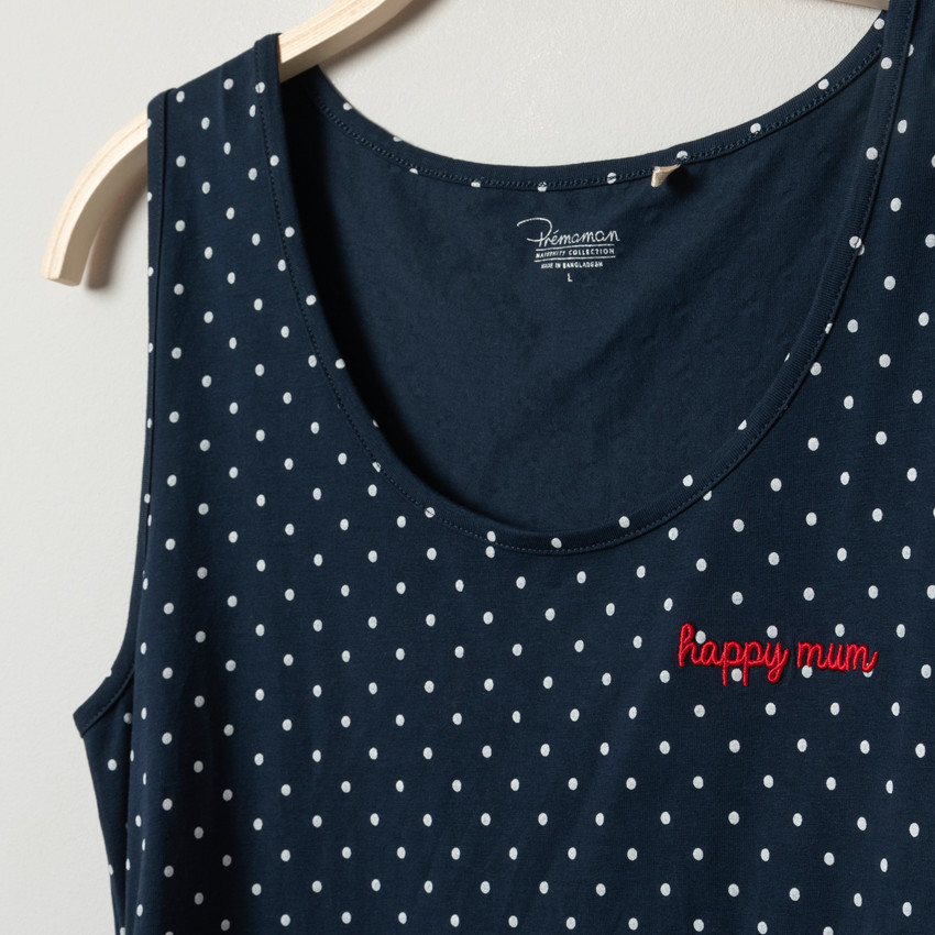 Robe sans manches à pois et inscription brodée 