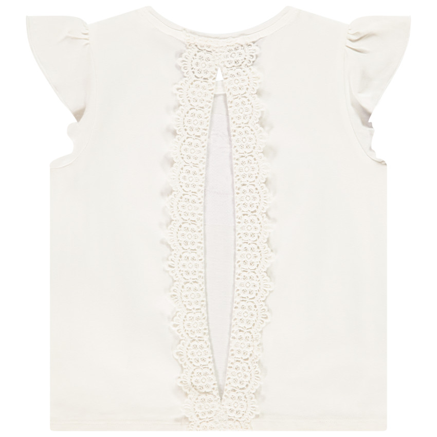 T-shirt manches courtes dos en dentelle pour fille 