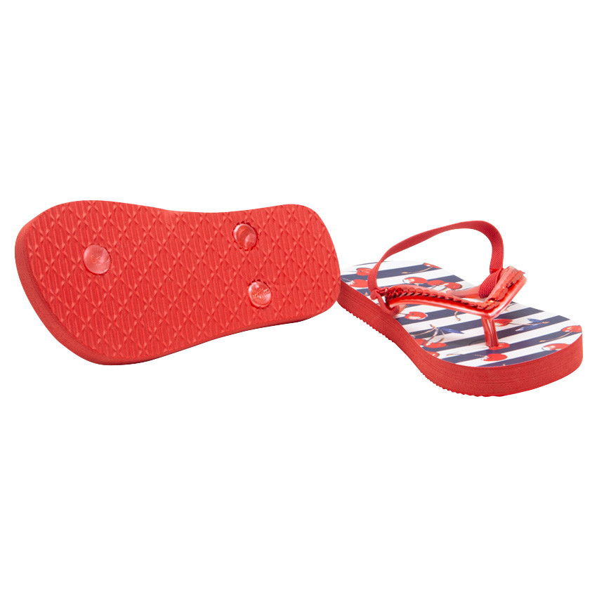 Tongs rayées avec cerises imprimées et sequins  