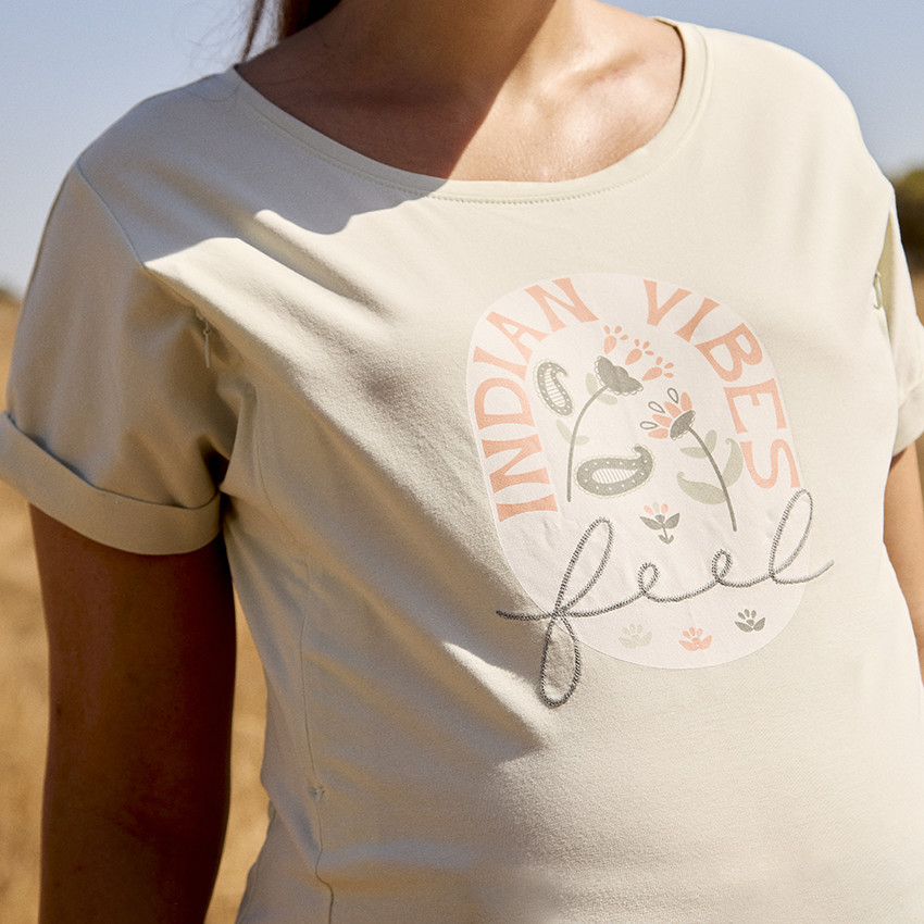 T-shirt de grossesse manches courtes printé à zips pour l'allaitement 