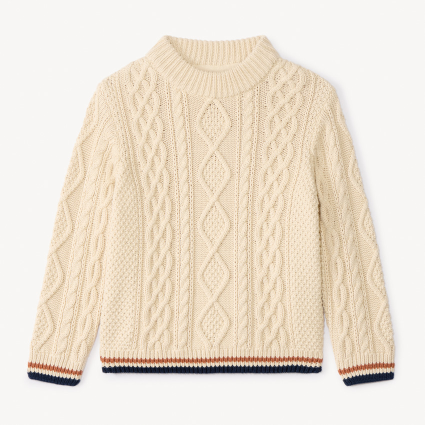Pull en tricot uni effet torsadé avec liseré coloré pour garçon