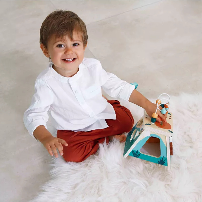 Volcan multi-activités en bois avec dinosaures 