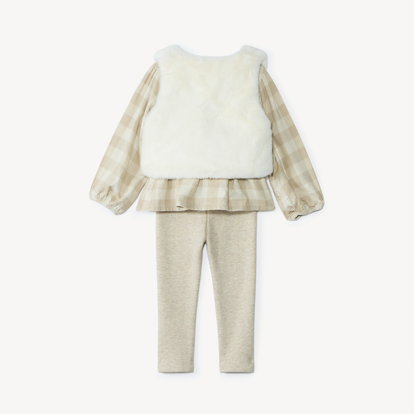Ensemble 3 pièces avec tunique à carreaux pour bébé fille 