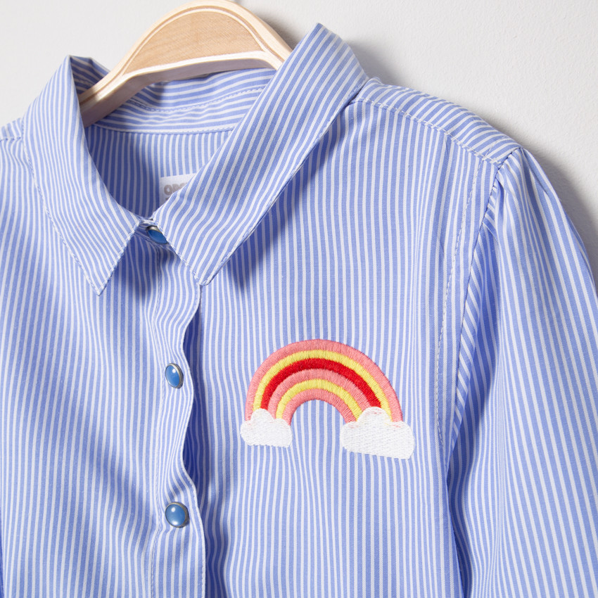 Robe chemise manches longues à rayures verticales all-over 