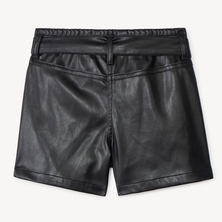 Short uni en similicuir avec ceinture à nouer pour fille  