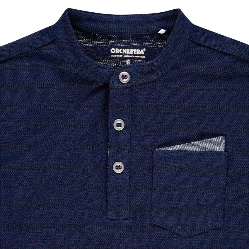 T-shirt manches courtes col mao à poche et rayures jacquard Main T-shirt manches courtes col mao à poche et rayures jacquard