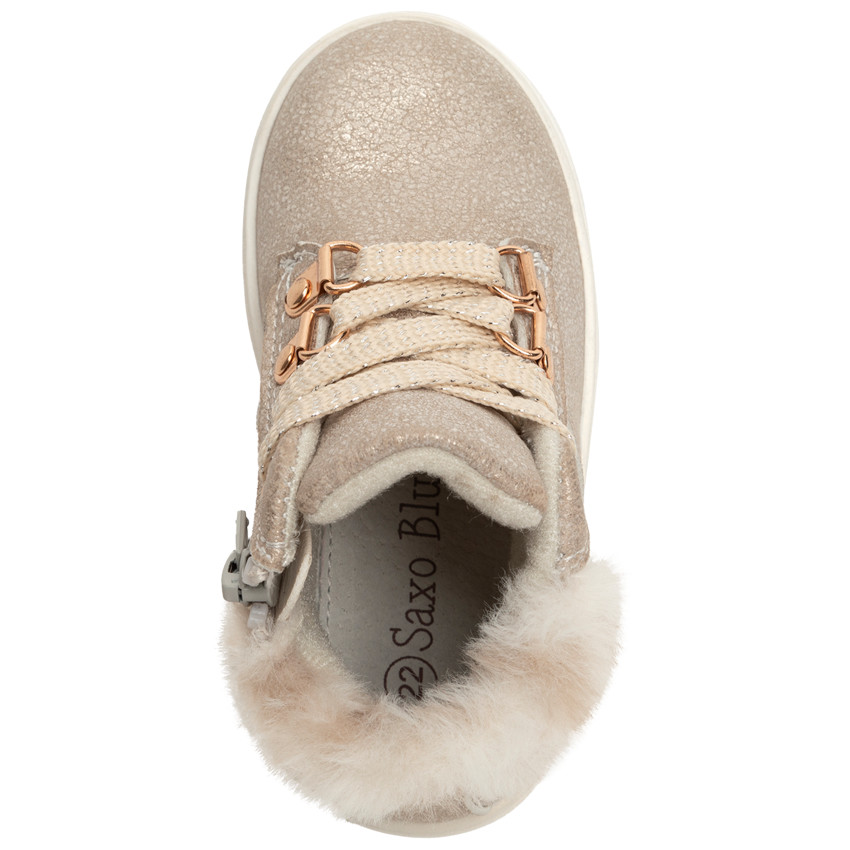 Bottillons dorés pour fille à col en fausse fourrure 