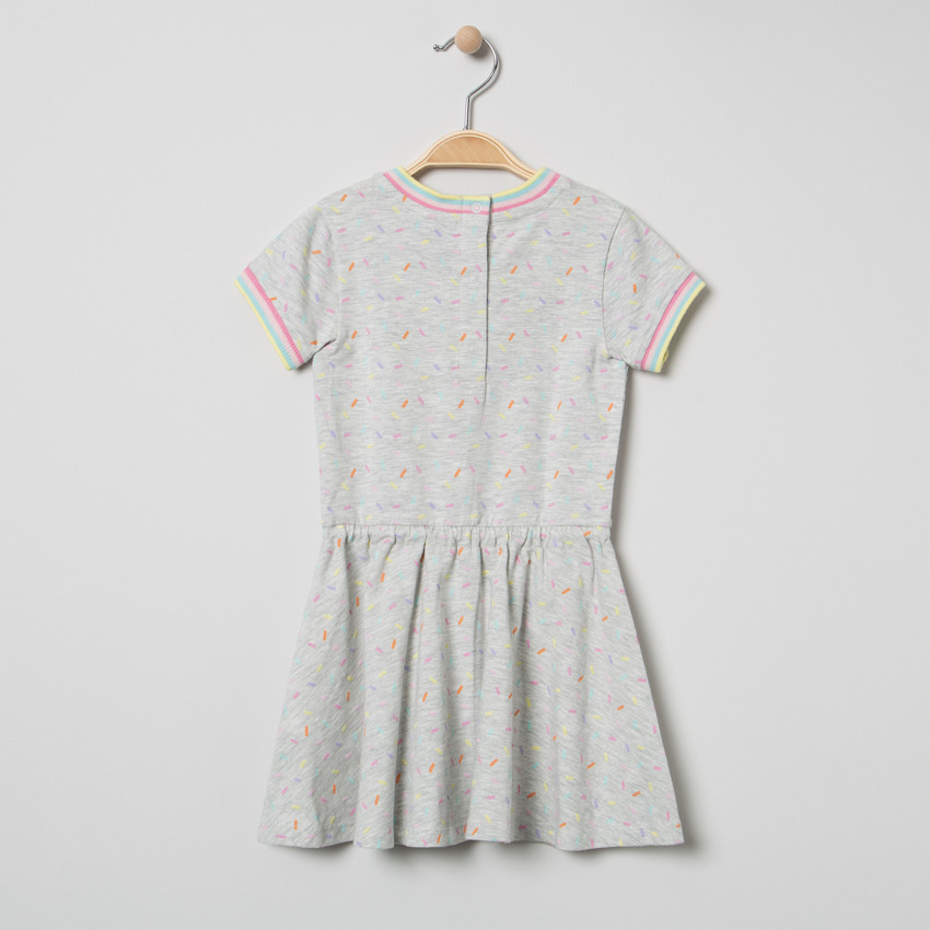 Robe manches courtes en maille imprimée all-over et Smiley Baby brodé 