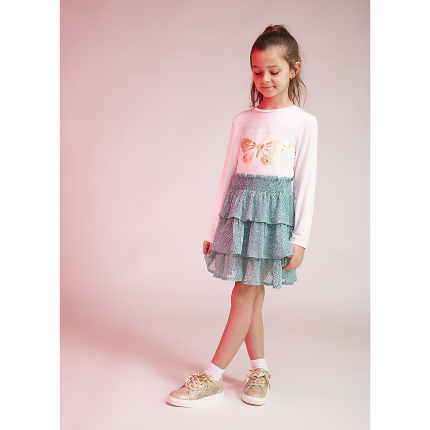 T-shirt manches longues en jersey foil print papillon pour fille 
