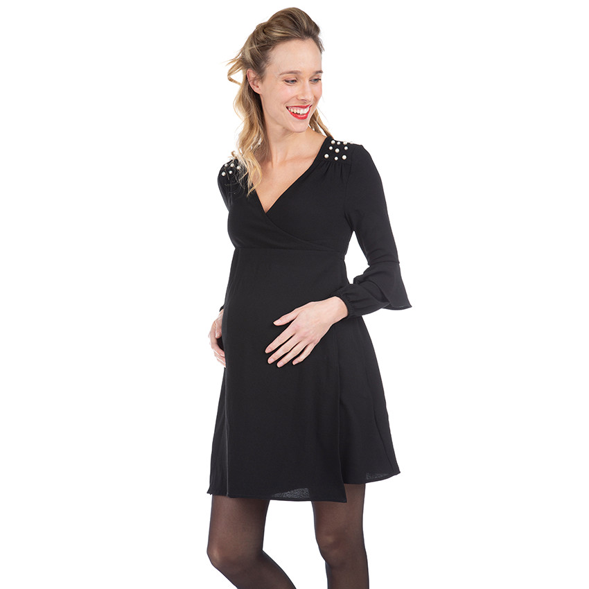 Robe de grossesse manches longues avec perles fantaisie 