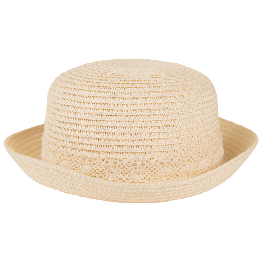 Chapeau tressé avec nœud en broderie anglaise pour bébé fille 