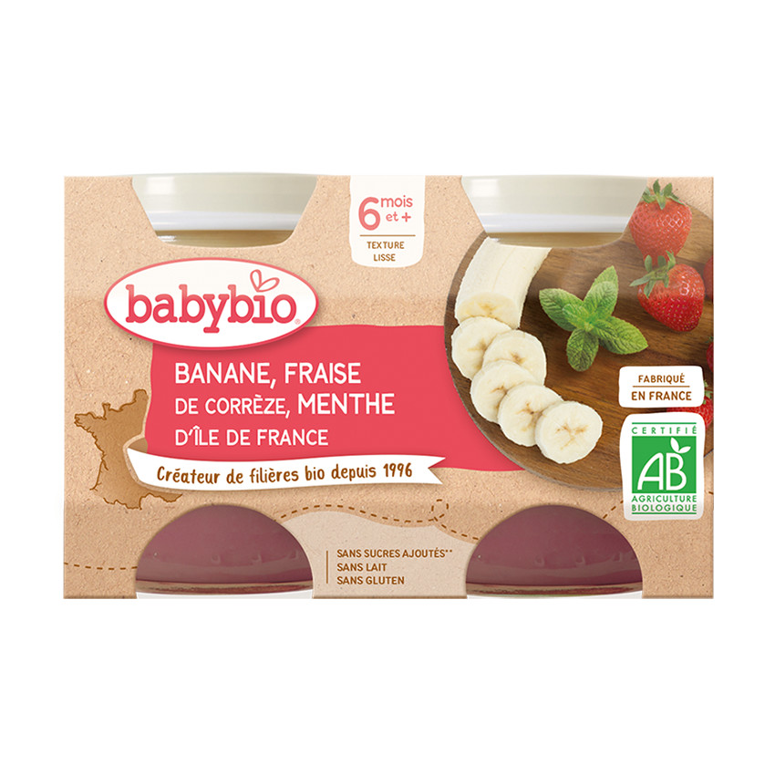 Petit pot banane fraise menthe bio - 2x130g 