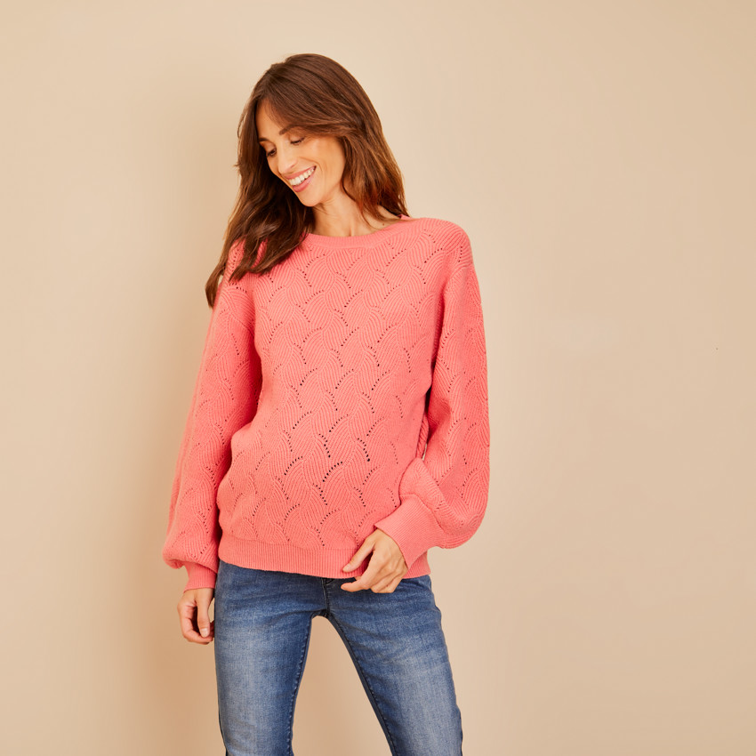 pull oversize en tricot fantaisie pour femme - rose