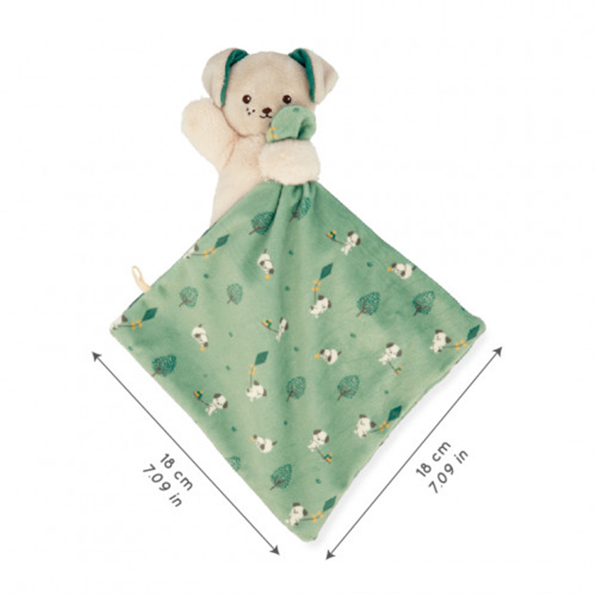 Doudou chien avec carré Vert 