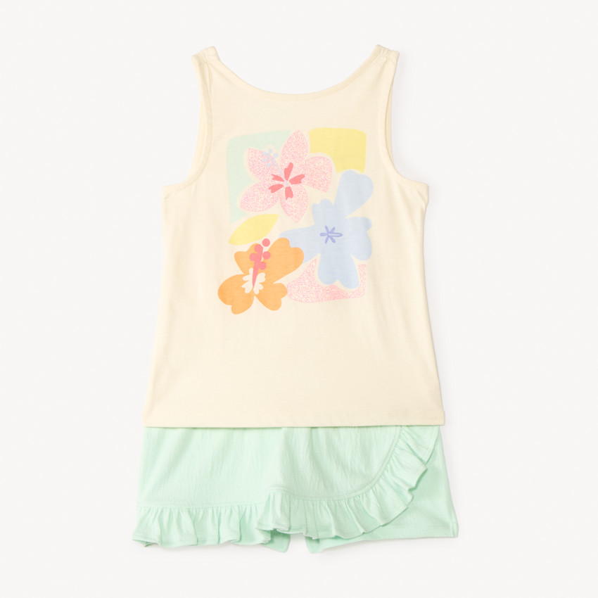 Ensemble 2 pièces débardeur + jupe-short print fleuri pour fille 