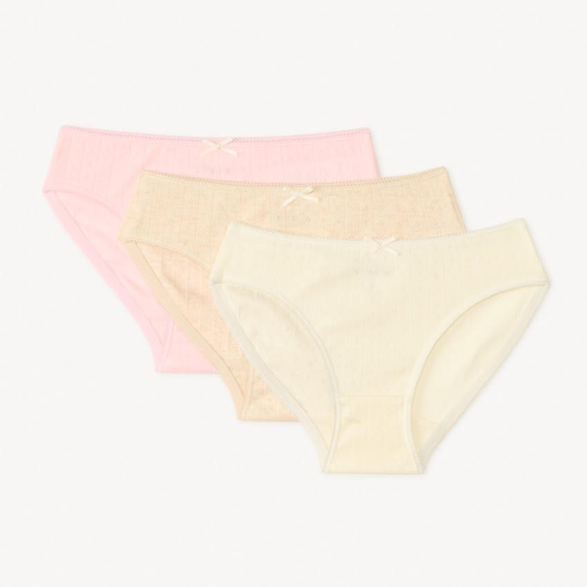 Lot de 3 culottes unies en pointelle pour fille