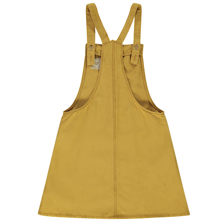 Robe salopette en toile avec broderie coeur pour fille 