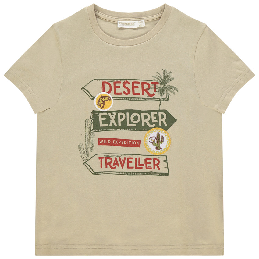 T-shirt manches courtes à motif printé et badges brodés Main T-shirt manches courtes à motif printé et badges brodés