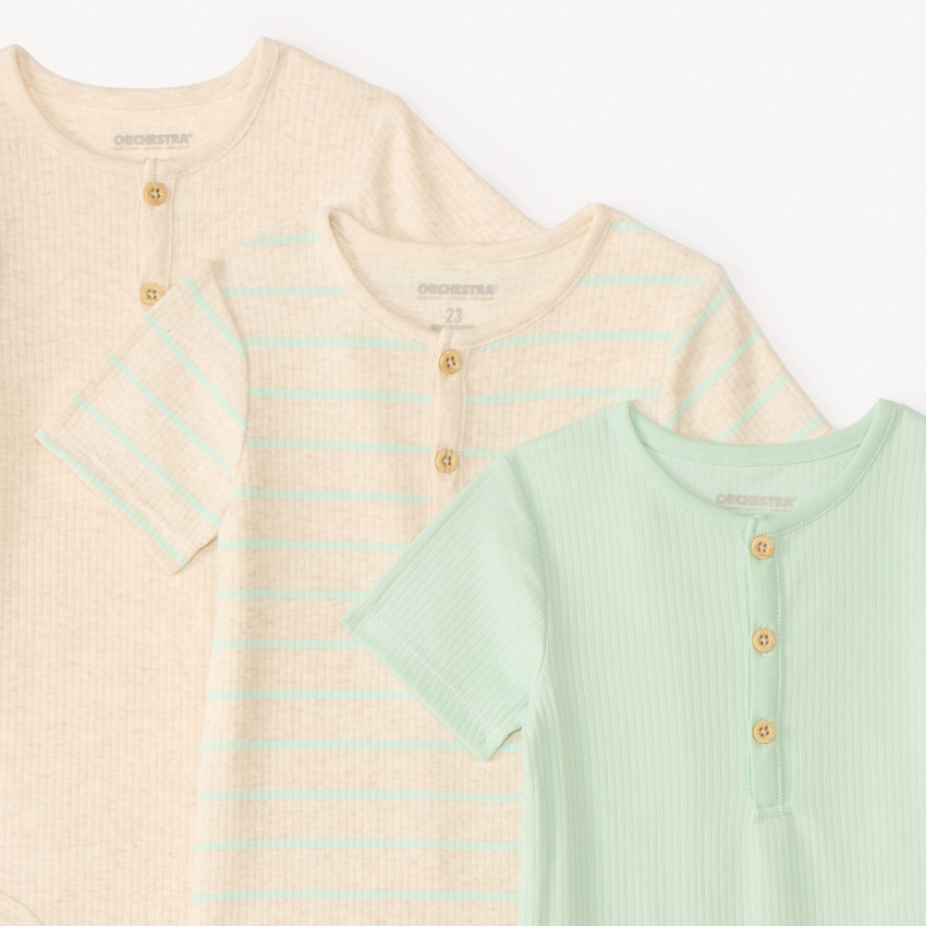 Lot de 3 bodies manches courtes effet côtelé pour bébé garçon  