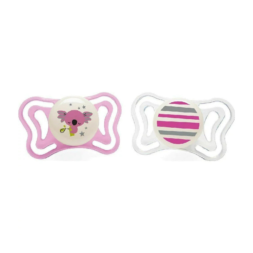 Lot de 2 sucettes Physio Light phosphorescent en silicone 6-16 mois 