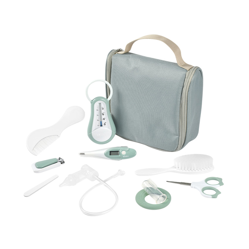 Trousse de toilette avec 10 accessoires vert sauge 