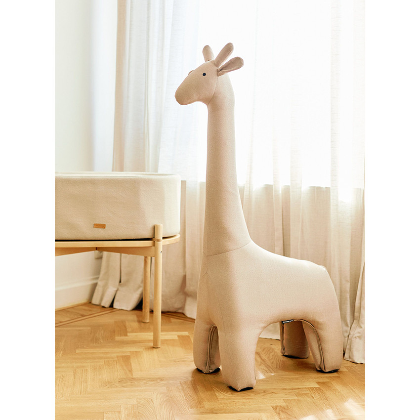 Grande peluche 131cm Girafe debout en lin beige 