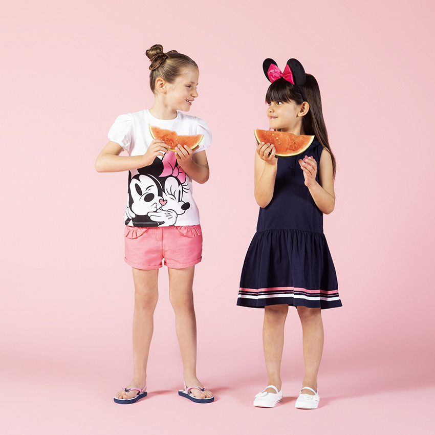 Tongs imprimé pois et badge Minnie Disney pour fille avec lanière selon l'âge 