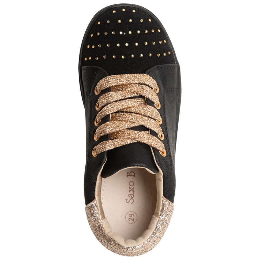 Baskets basses bi-matière avec touches de doré pour enfant fille  