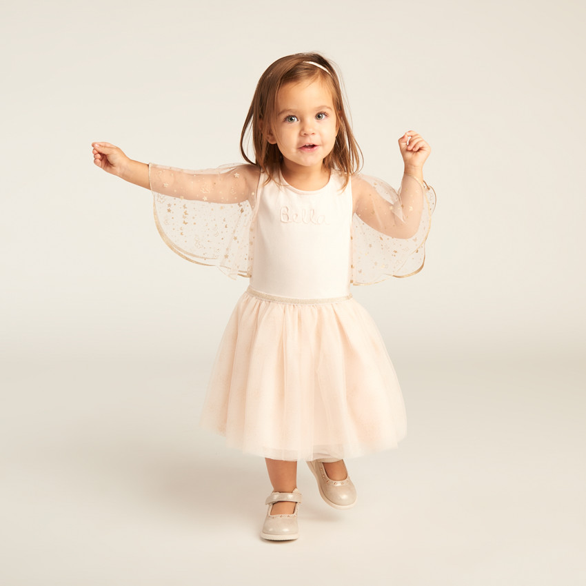 Robe manches courtes en tulle pailleté effet 2-en-1 pour bébé fille