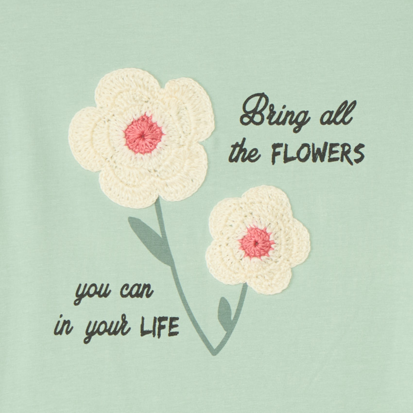 T-shirt manches longues avec print et motif crocheté fantaisie pour fille 
