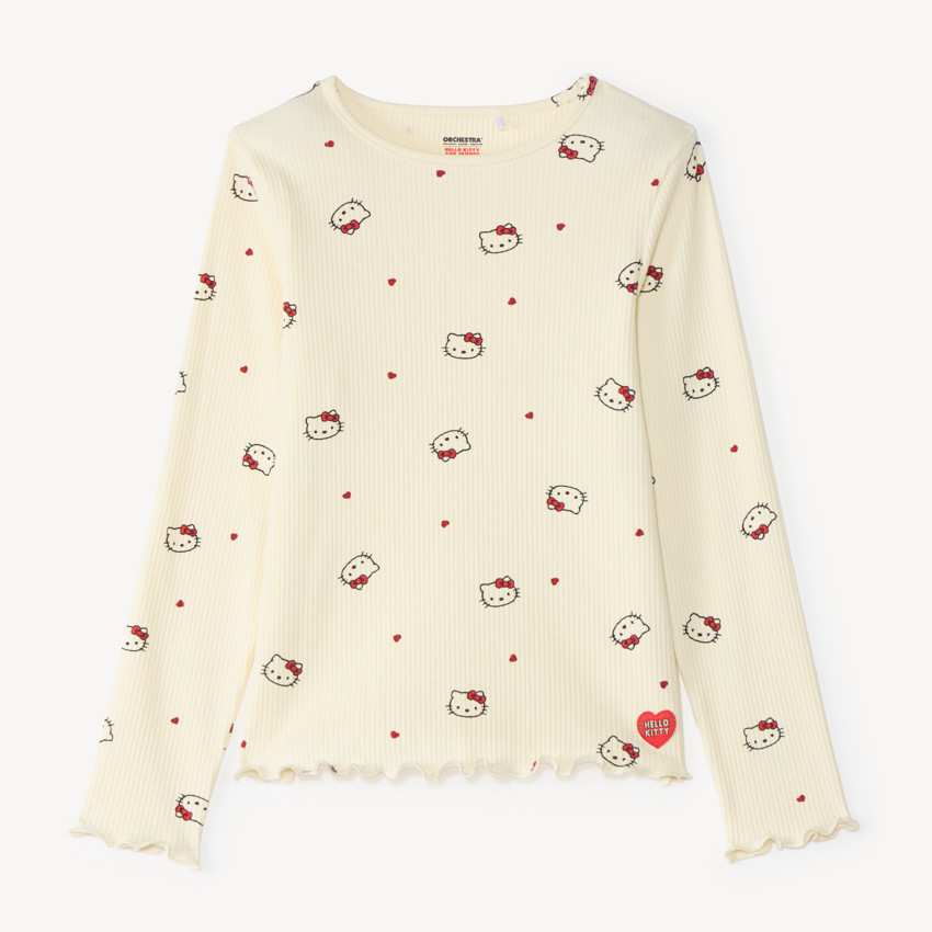 T-shirt côtelé fille à manches longues Hello Kitty