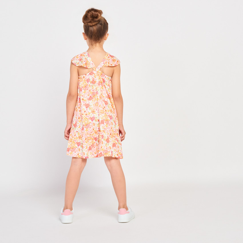 Robe fantaisie effet crépon imprimé fleuri pour fille 