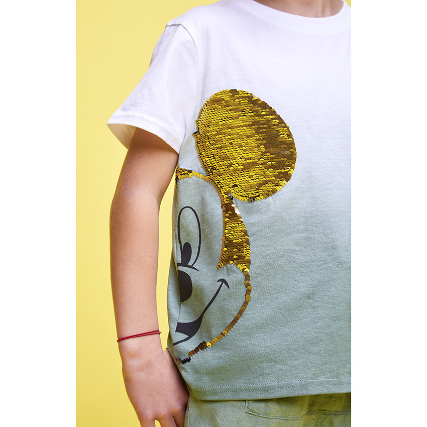 T-shirt manches courtes Mickey Disney en sequins magiques pour garçon 