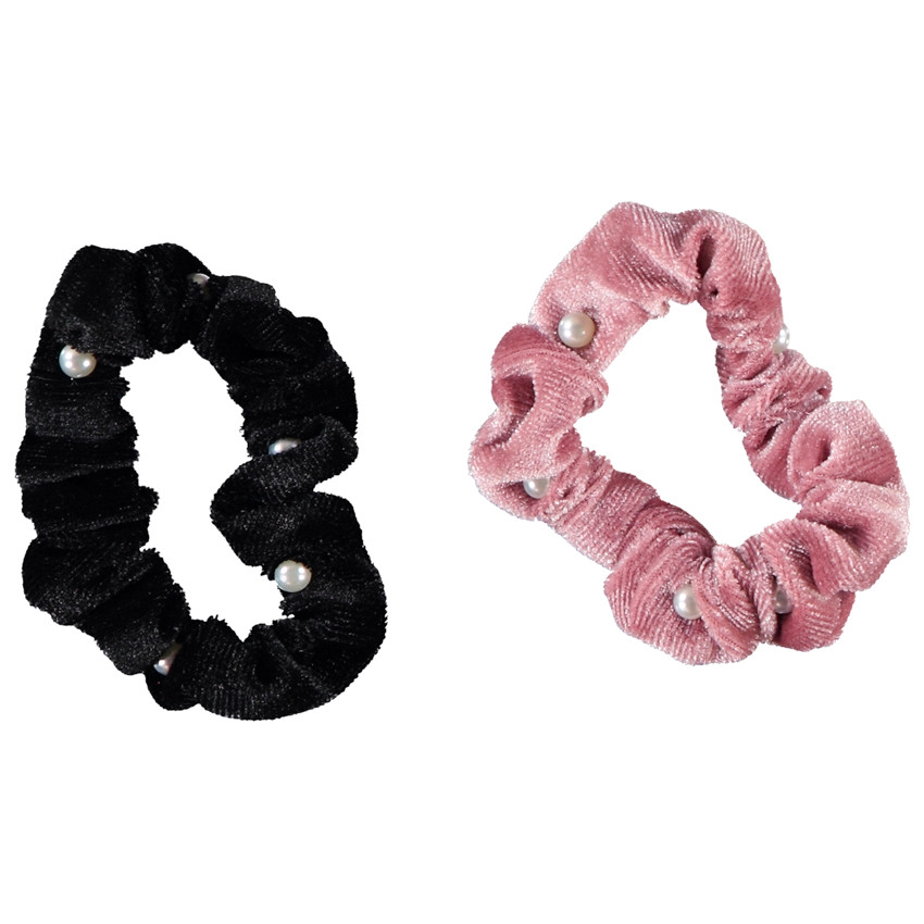 Lot de 2 chouchous en velours et perles décoratives pour fille 