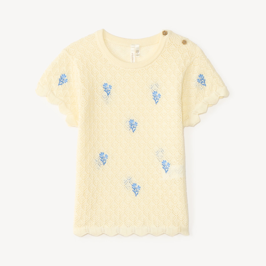 T-shirt manches courtes en tricot broderies fleurs pour bébé fille 