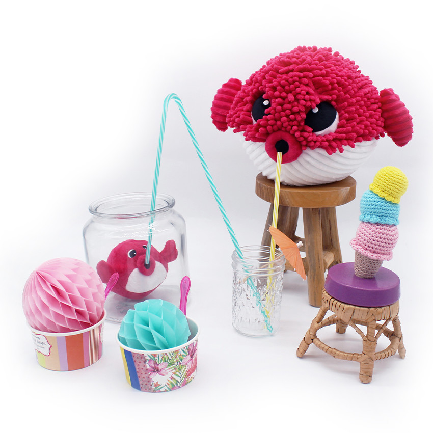 Peluche Ptipotos maman poisson-globe Gobetou et son bébé betterave 