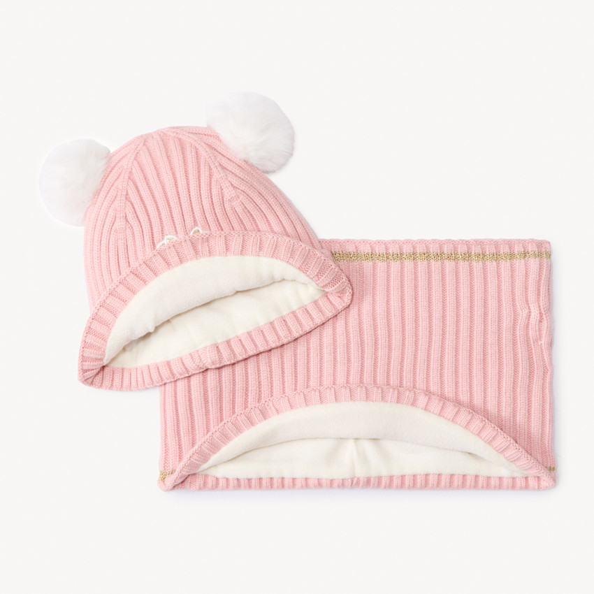 Ensemble bonnet à pompons + Snood en tricot Minnie Disney pour fille 