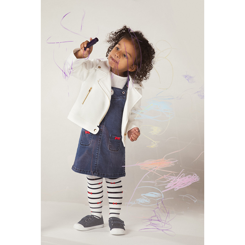 Robe salopette en jean avec bretelles volantées pour bébé fille 