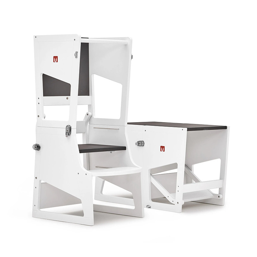 Tour d'apprentissage Montessori Transformer Réglable avec tableau noir - Blanc 