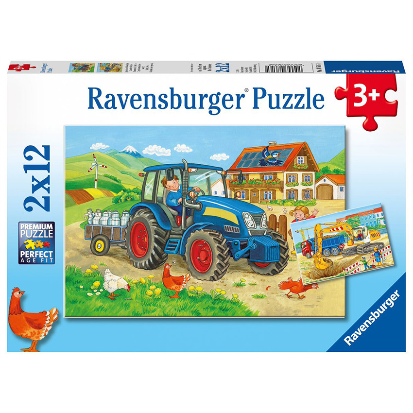 Puzzles 2 x 12 Pièces Chantier et Ferme 