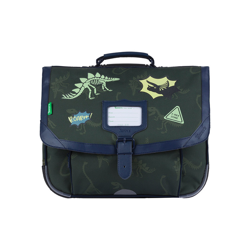 Cartable Timothée vert kaki print dinosaure 38 cm 