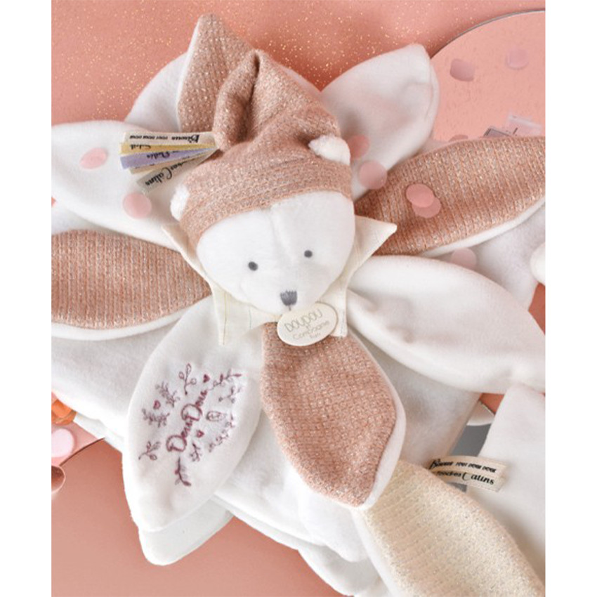 Doudou plat pétales ours 25cm collector 25 ans Rose 
